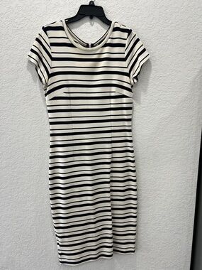 Ann Taylor Black & White Striped Midi Sheath Dress